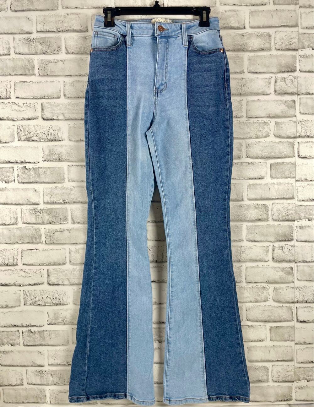 Altar'd State Two-Tone High Rise Flare Jeans Size 29 Colorblock Denim